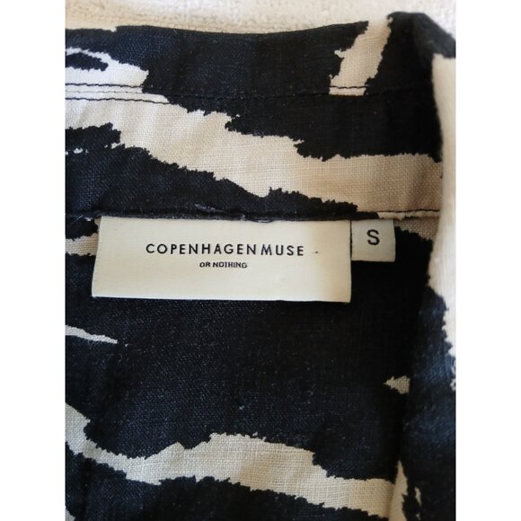 Copenhagen Muse Womens Blouse Linen Shirt S Black White Zebra Button Modern Boho - Picture 16 of 16